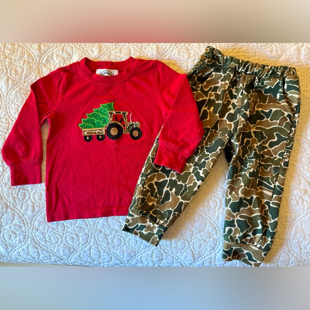 LA BONNE SOIRÉE Boutique Baby Christmas Camo Long SleeveT Shirt Pants Set 12-18M